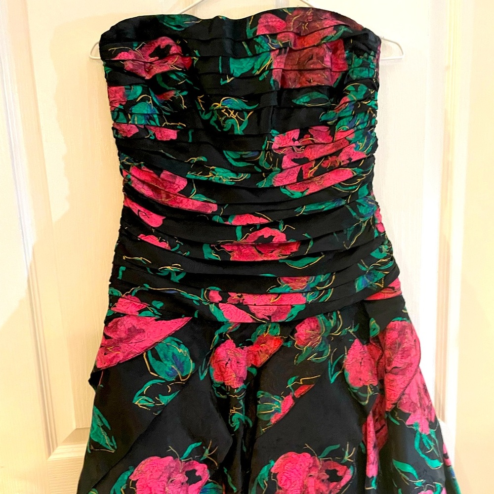 Floral and black sassy cocktail party dress